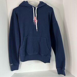 Ralph Lauren Pink Pony Fleece Hoodie Navy Blue Women’s Hoodie Sweater Sz M